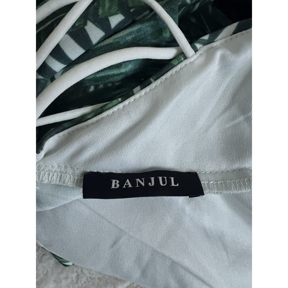 Banjul Dress Womens Small Green White Leaf Tropical Faux Wrap Cross Cross Back - Picture 9 of 10